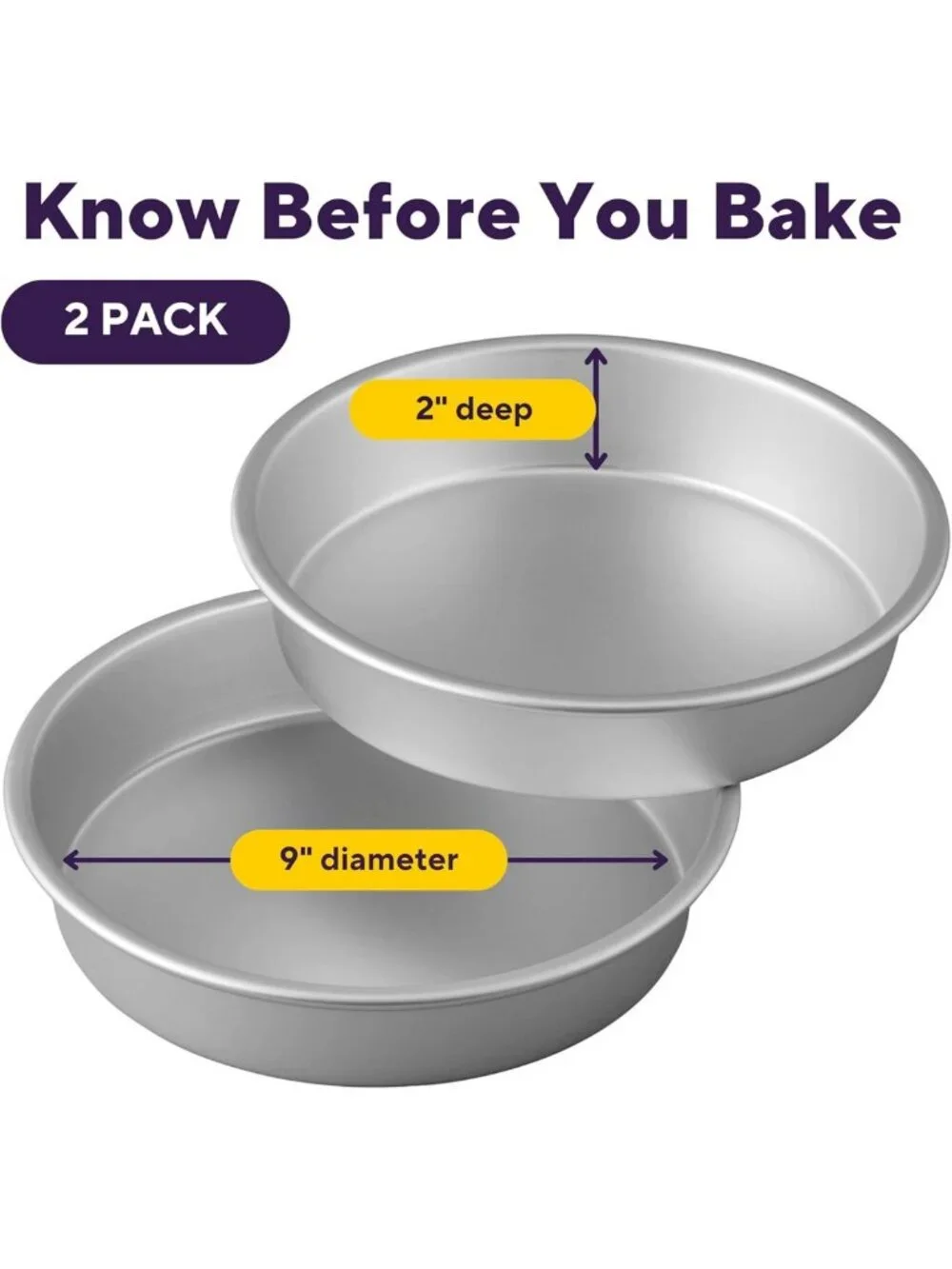 Set of 2 Aluminum Round Cake Pans, 9x2 in, Non-Stick Bakeware for Perfect Cakes